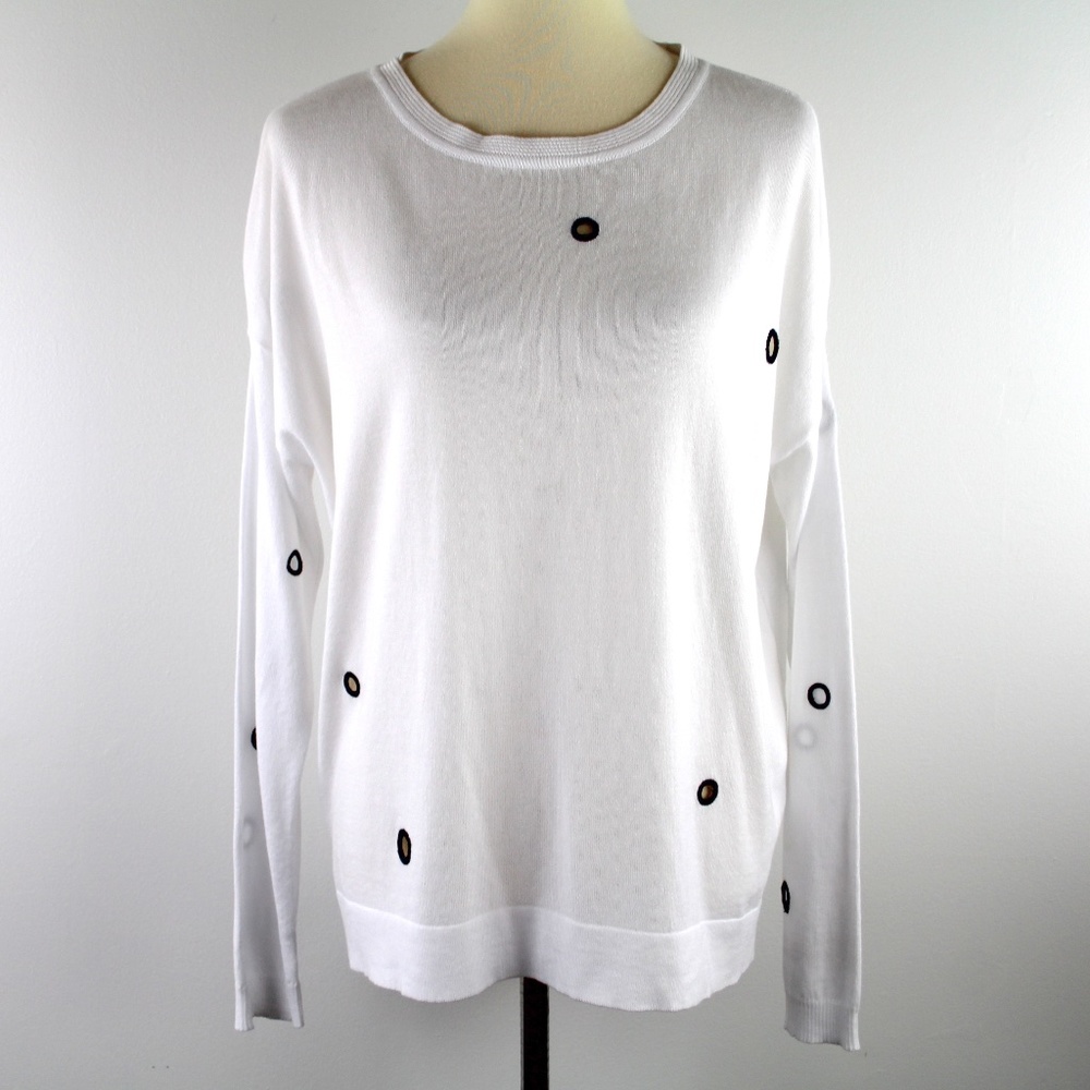 PLANET by Lauren G White Draping Sweater Black Stitched Cut Out Circles OSFA